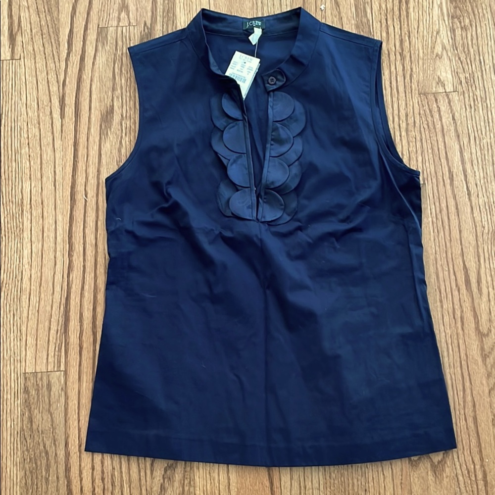 NWT J. Crew Blue Sleeveless Ruffled Blouse